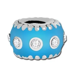 12mm Turquoise Enamel with Clear Crystals Large Hole Bead - Rhodium Plated (2 Pieces)