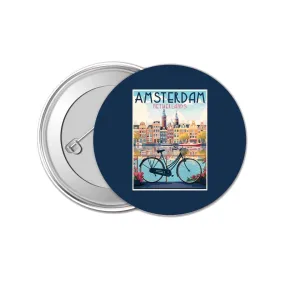 Amsterdam Netherlands Design A Souvenir Small 1-Inch Button Pin 4 Pack