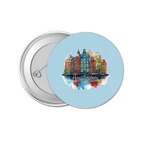 Amsterdam Netherlands Design C Souvenir Small 1-Inch Button Pin 4 Pack