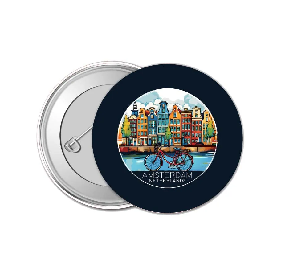 Amsterdam Netherlands Design D Souvenir Small 1-Inch Button Pin 4 Pack