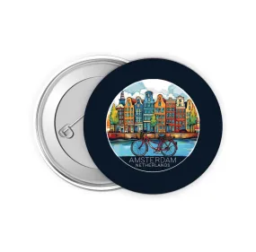 Amsterdam Netherlands Design D Souvenir Small 2-Inch Button Pin 4 Pack