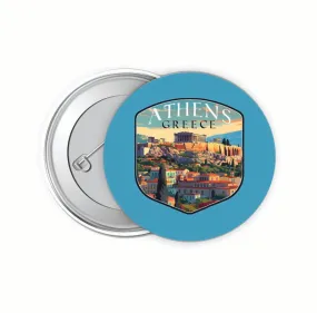 Athens Greece Acropolis Cityscape Design Souvenir Small 2-Inch Button Pin 4 Pack