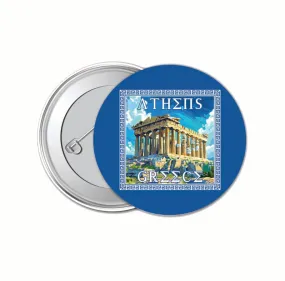 Athens Greece Acropolis in Meander Frame Design Souvenir Small 1-Inch Button Pin 4 Pack