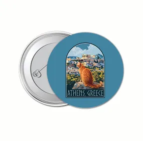 Athens Greece Cat Acropolis Design Souvenir Small 1-Inch Button Pin 4 Pack