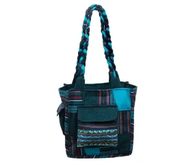 Beautiful Teal Tote Bag, Hand Crafted Braided Handles, 100% Cotton, Bohemian Designs