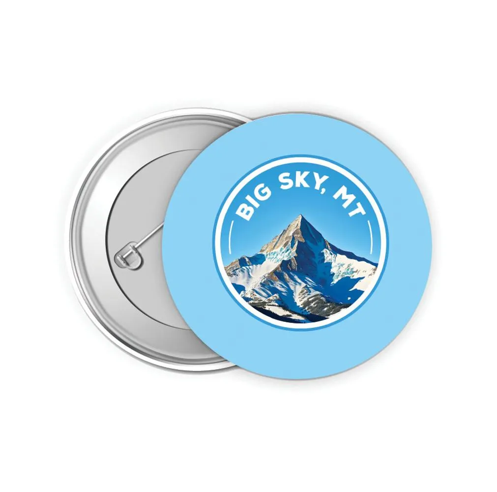 Big Sky Montana Snowy Mountain Design Souvenir Small 2-Inch Button Pin 4 Pack