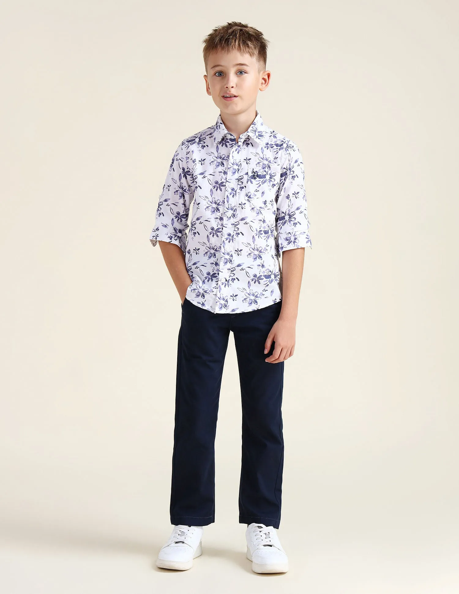 Boys Floral Print Cotton Shirt