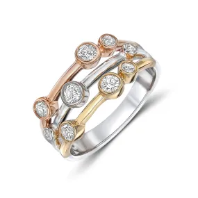 Bubble Design Diamond Three Row Three Tone Half Eternity Ring - Mini