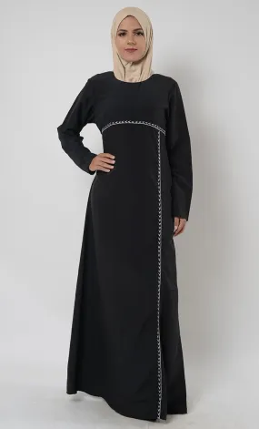 Contrast color embroidered trims muslimah abaya dress - Final Sale