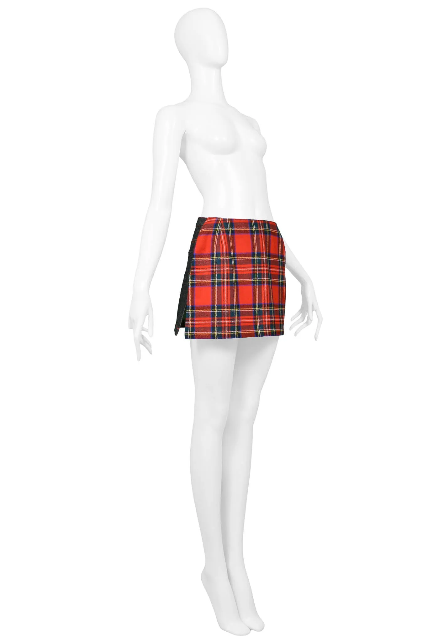 DOLCE & GABBANA RED PLAID & PATCHWORK SKIRT 1999