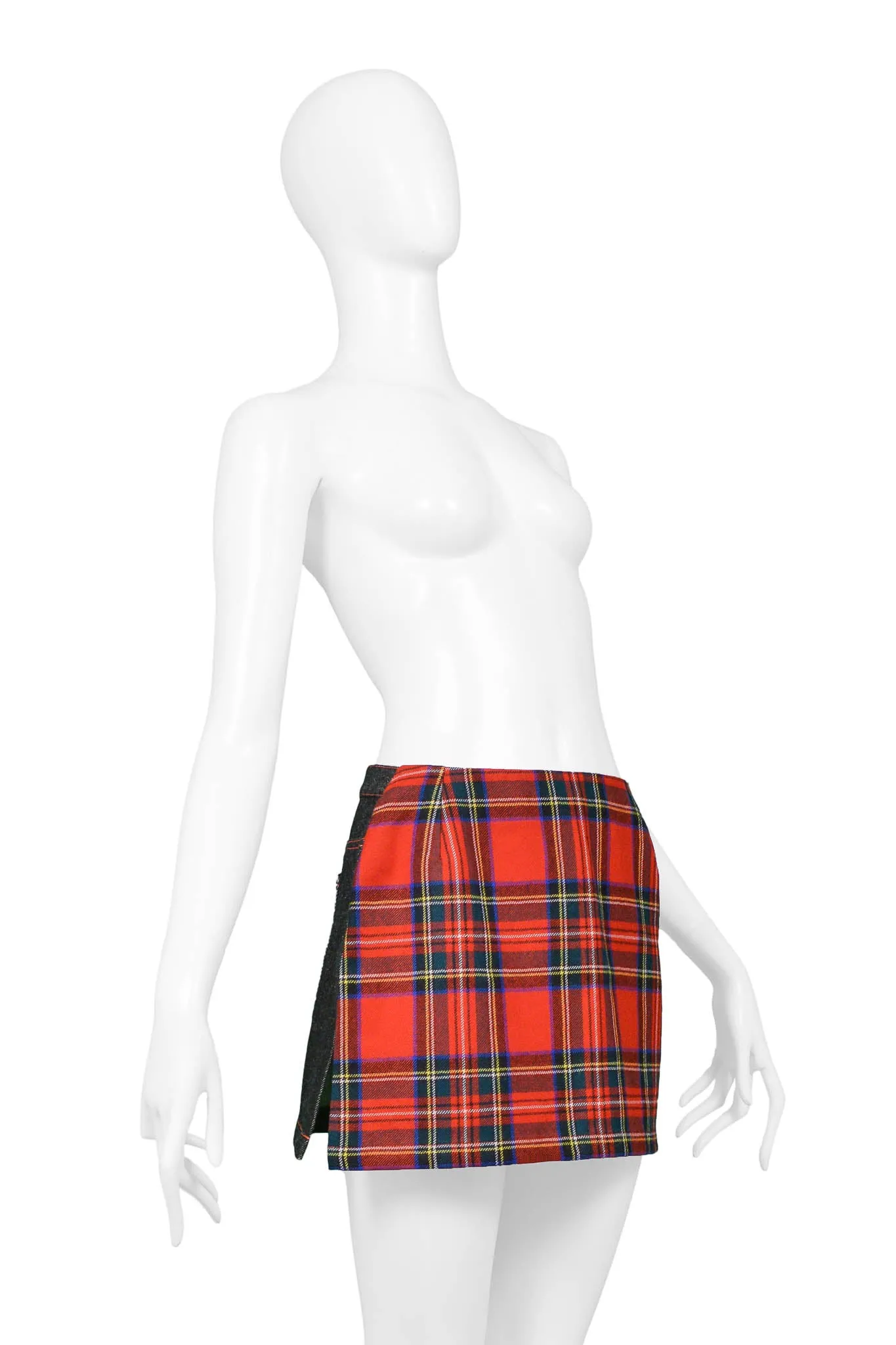 DOLCE & GABBANA RED PLAID & PATCHWORK SKIRT 1999