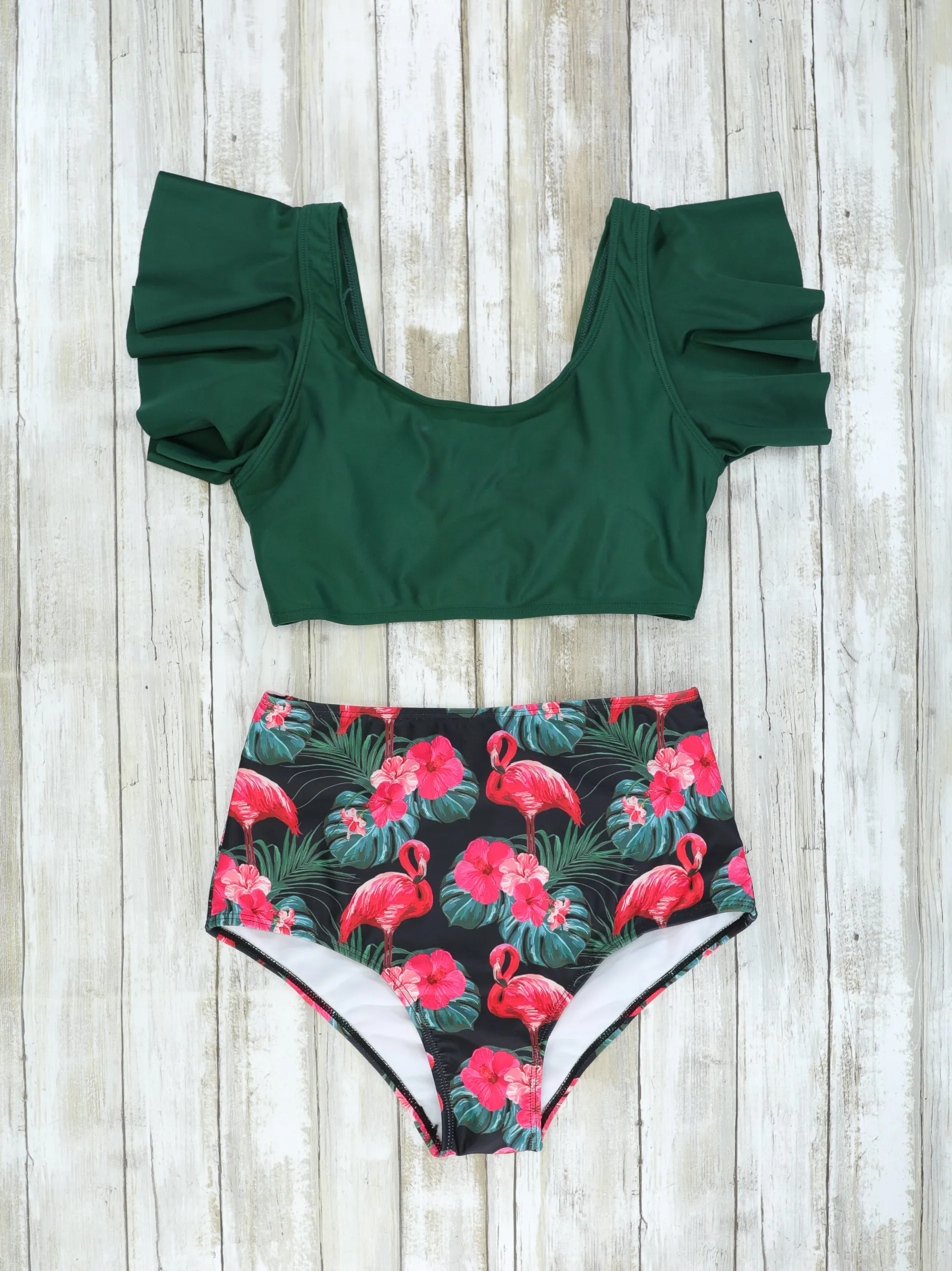 Family Dark Green Flamingo Swimsuit