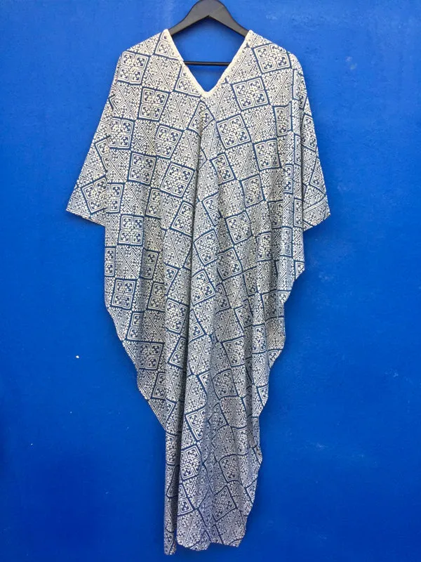 Indigo Print Kaftan Dress