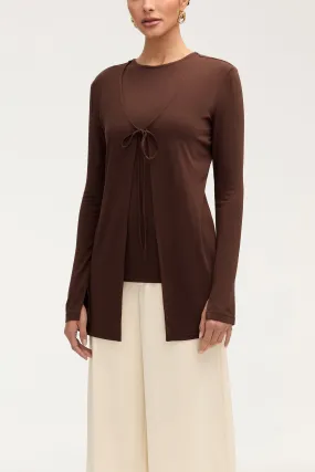 Labina Jersey Two Piece Tie Front Top - Brown