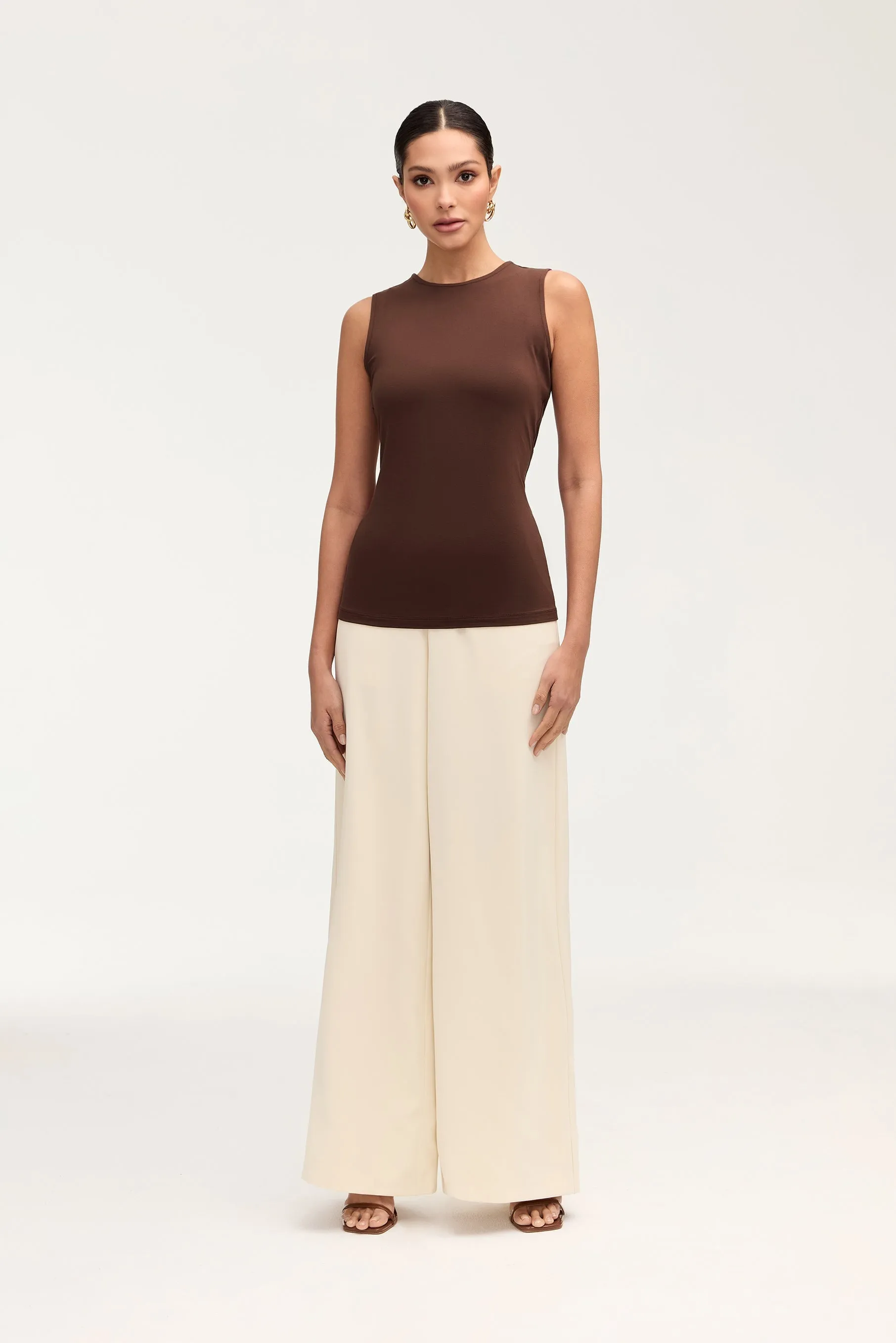 Labina Jersey Two Piece Tie Front Top - Brown