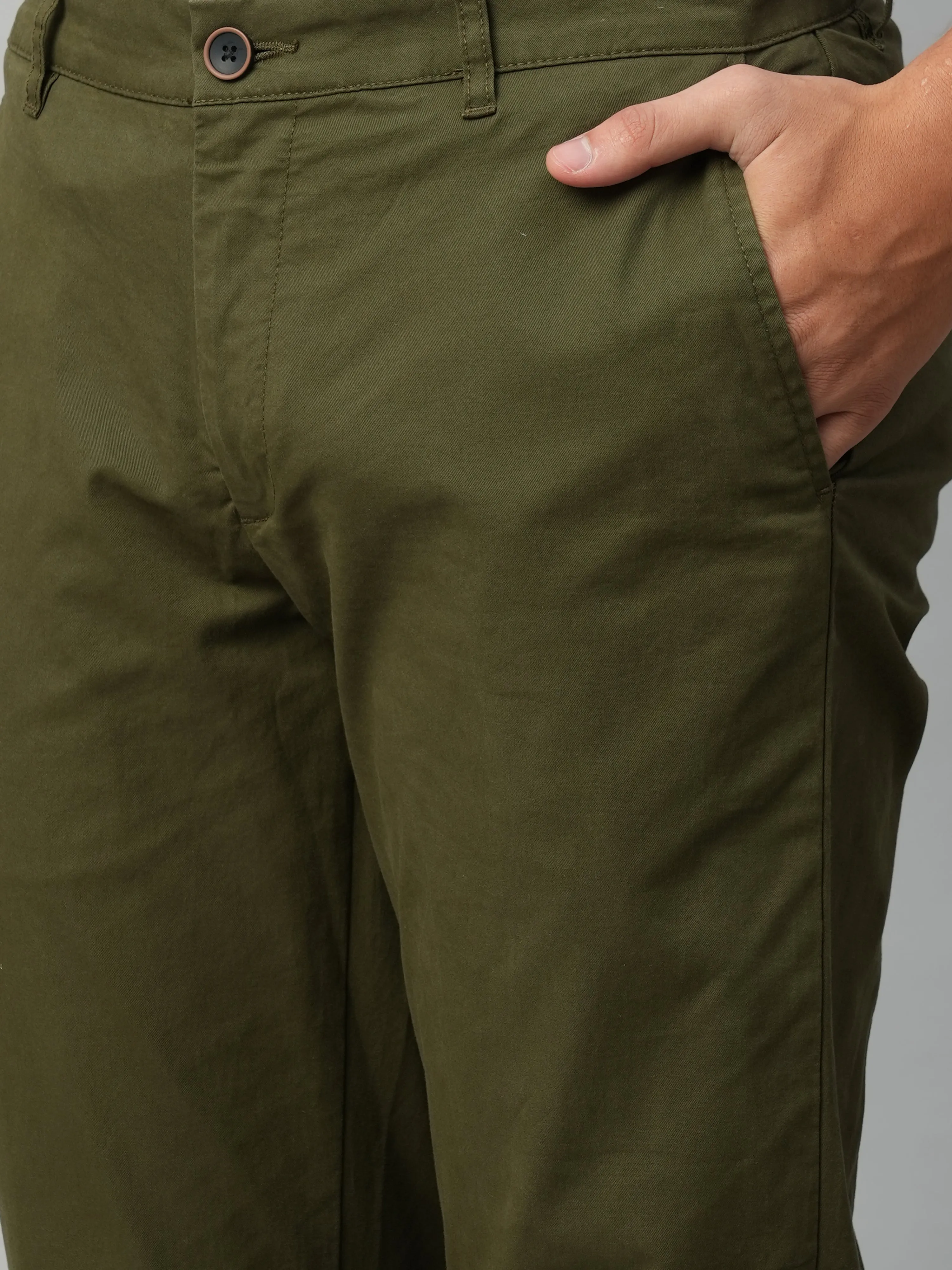 Men's Olive Cotton Lycra Regular Fit Pant