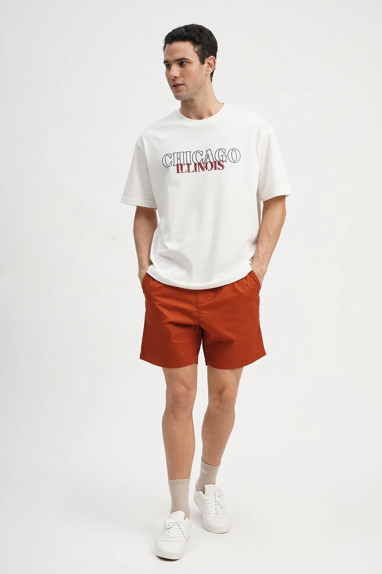 Modern Chino Shorts With Snap Button And Elasticated Waistband