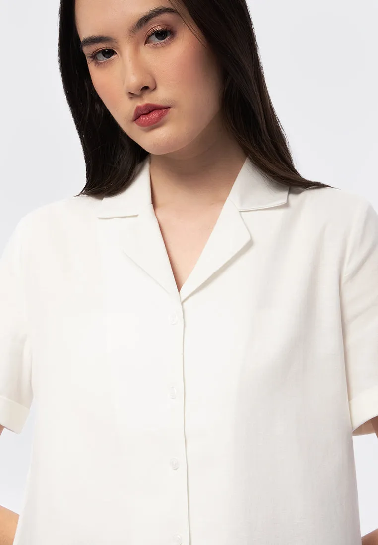 Notch Collar Short Sleeve Blouse