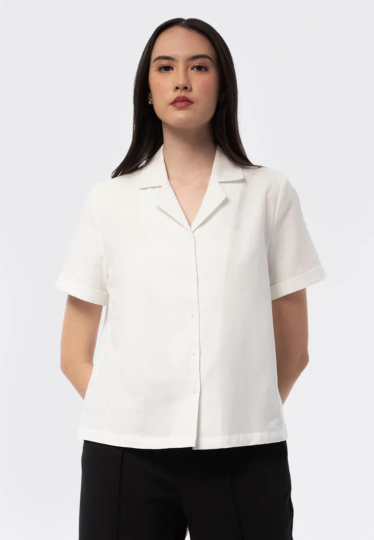 Notch Collar Short Sleeve Blouse