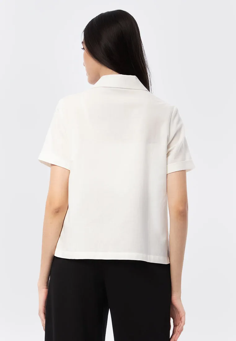 Notch Collar Short Sleeve Blouse