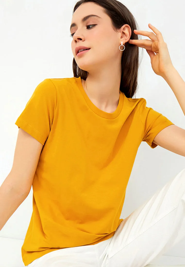 Round Neck Basic T-shirt Honey