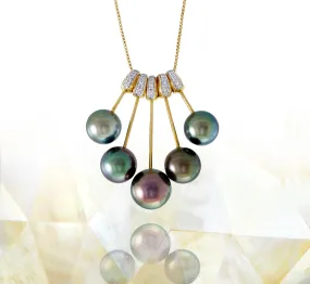 Tahitian pearl necklace - 14k/18k yellow gold with diamonds - Rainbow drops