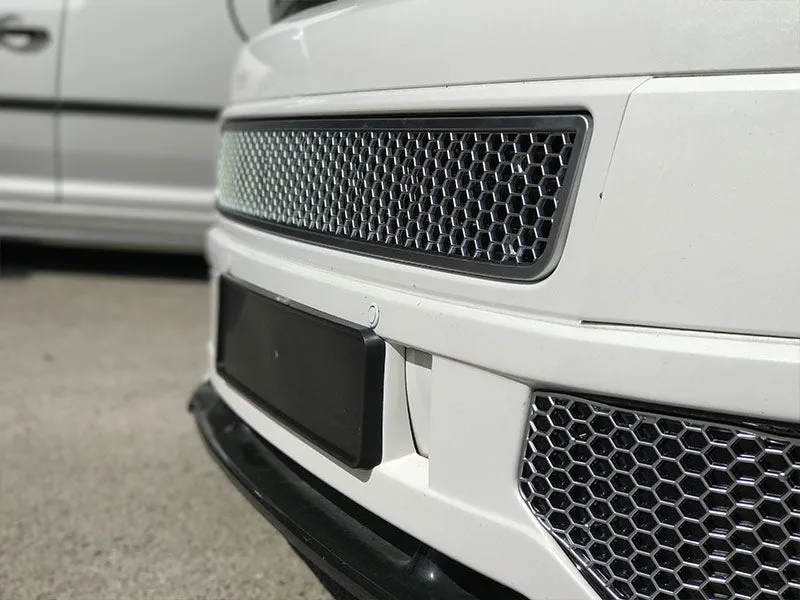 VW T5.1 Transporter Honeycomb Bumper Grille   Fog Light Trims   Number Plate Trim Matte Chrome Sportline Painted and Ready to Fit