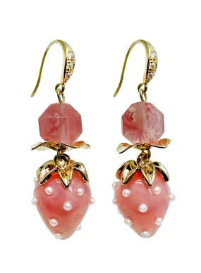 Watermelon Quartz With Strawberry Glass Dangle Earrings JE009